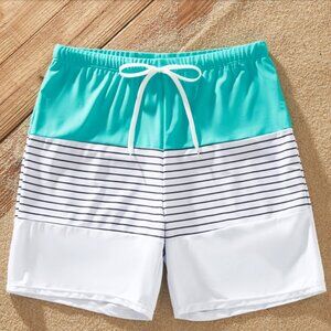 PatPat Matching Family Swimwear Green Colorblock Stripe Swim Trunks L, XL, XXL